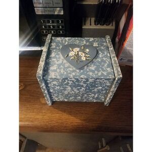 Vintage Handpainted & Signed‎ Wooden Recipe Index Card Box, Blue Daisy Cottage